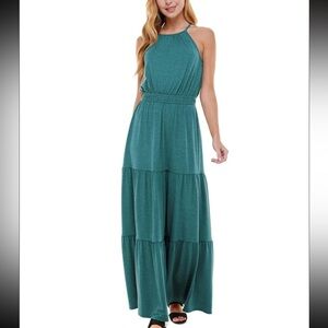 Teal Halter Tiered Maxi Dress Size Large- Kingston Grey Heathered New with Tags
